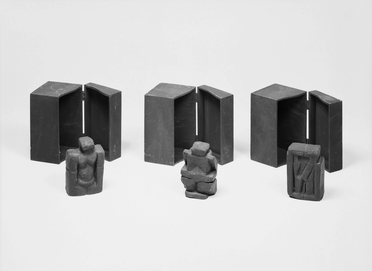 Louise Nevelson, Moon Garden Series, c. 1957, with figures out of the boxes.