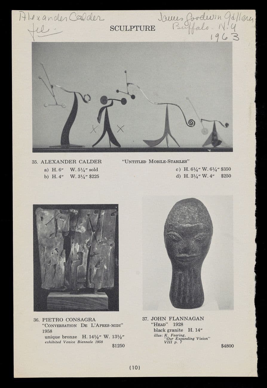 From Emily Hall Tremaine's artist files for Alexander Calder