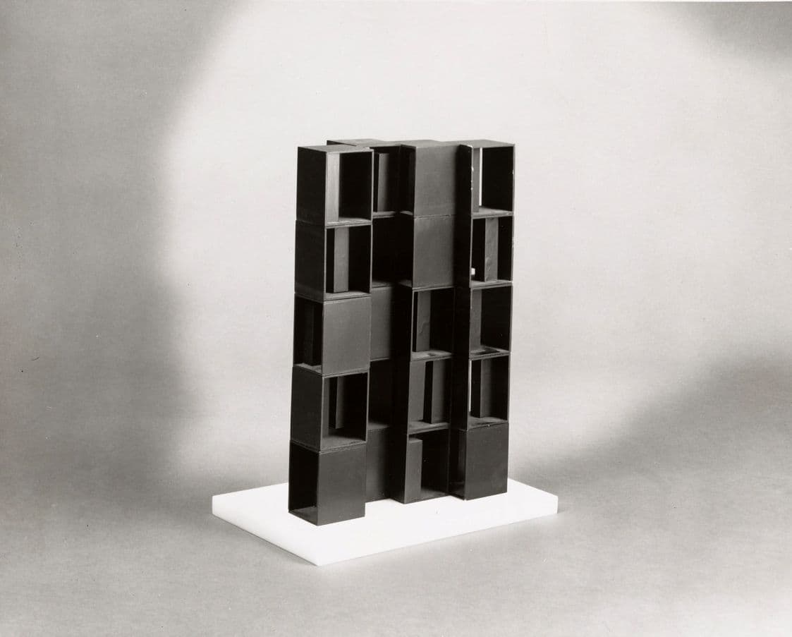 Louise Nevelson, model of Atmosphere and Environment II, black lucite.