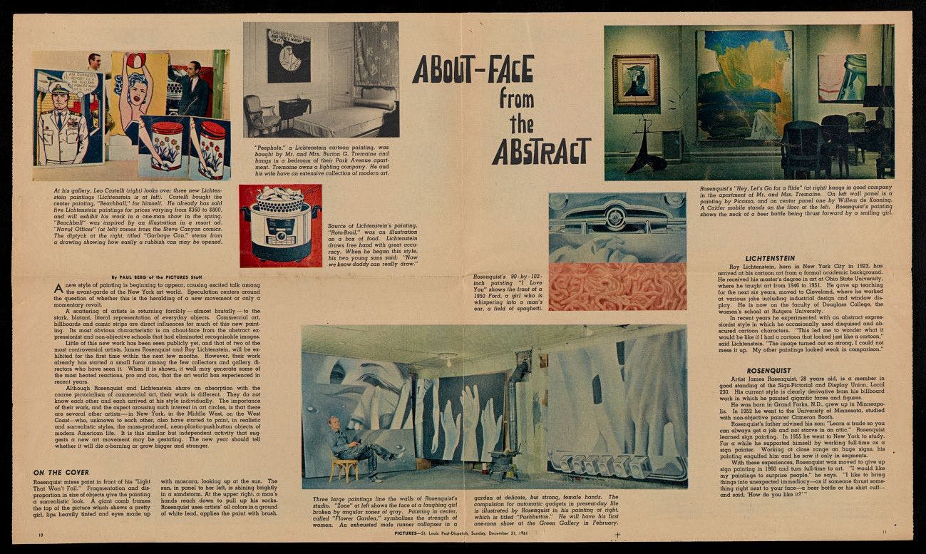 From Emily Hall Tremaine's artist files for James Rosenquist