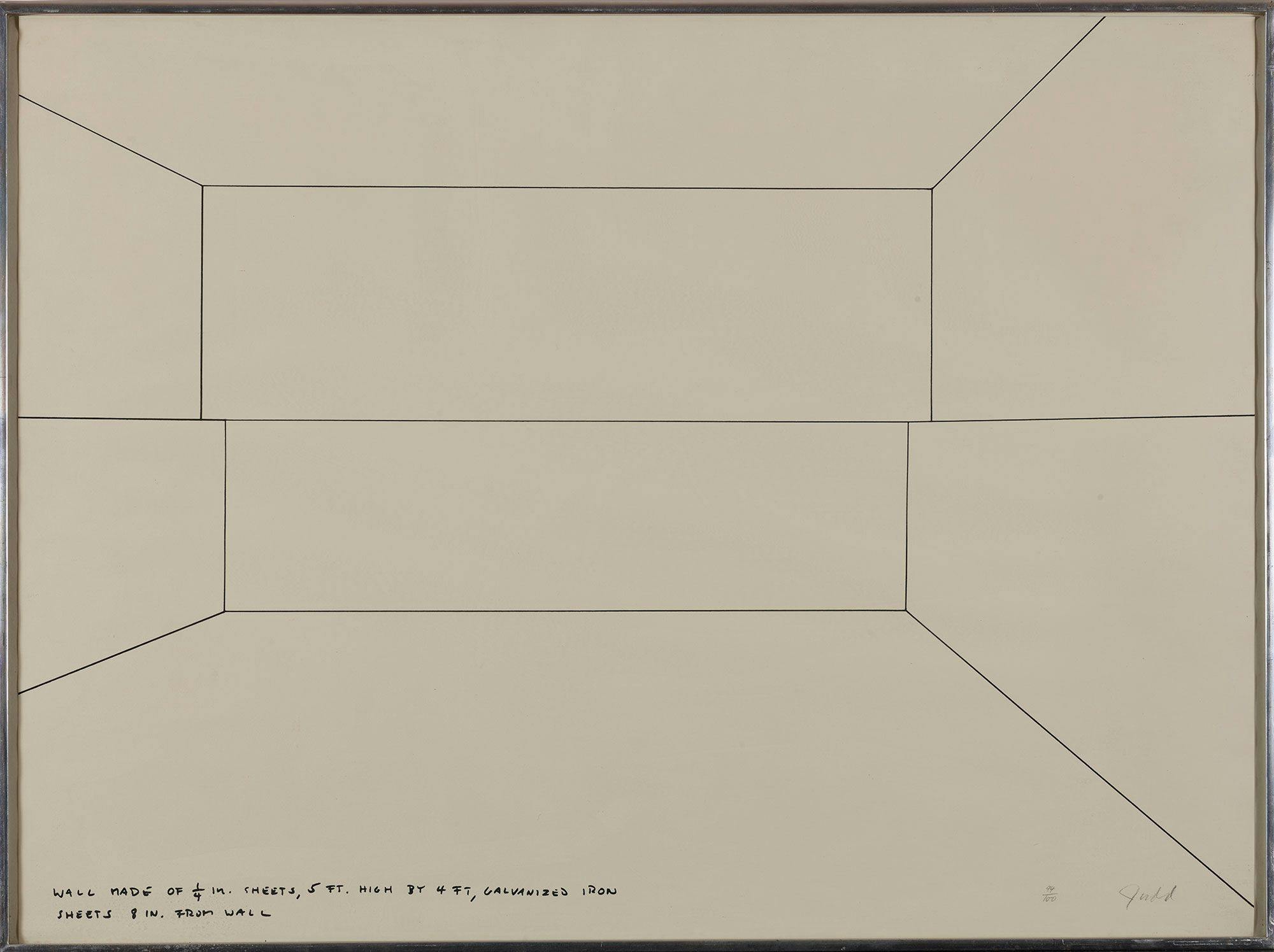 Judd, Donald June 3, 1928 - February 12, 1994 Wall Sheet, Lithograph, sight: 21 1/2 x 29 1/4 in. (54.6 x 74.3 cm), height x width, sight; 22 1/8 x 29 7/8 in. (56.2 x 75.9 cm.), height x width,  frame