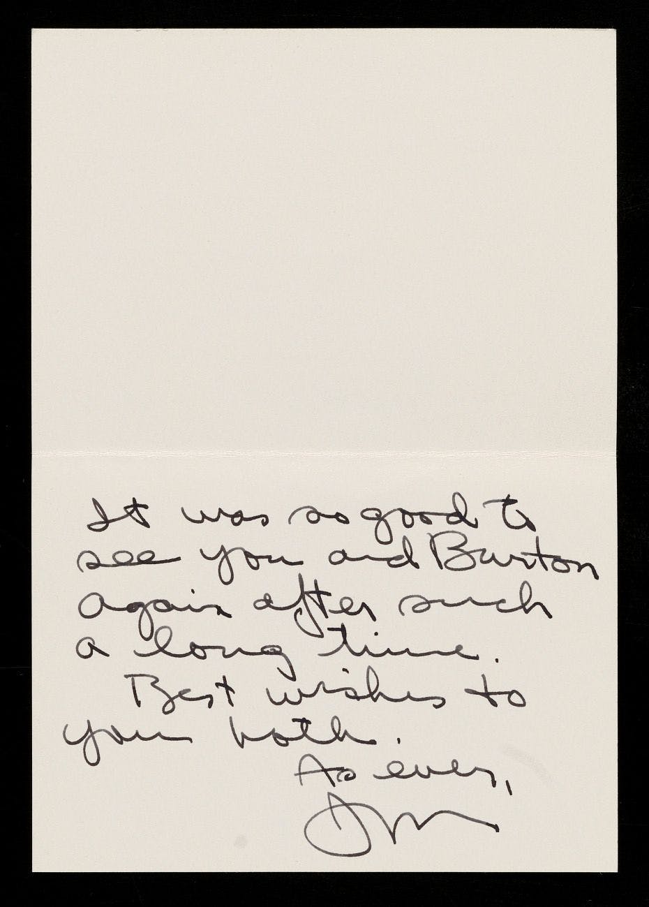 Note from Jasper Johns to Emily Hall Tremaine, 1983