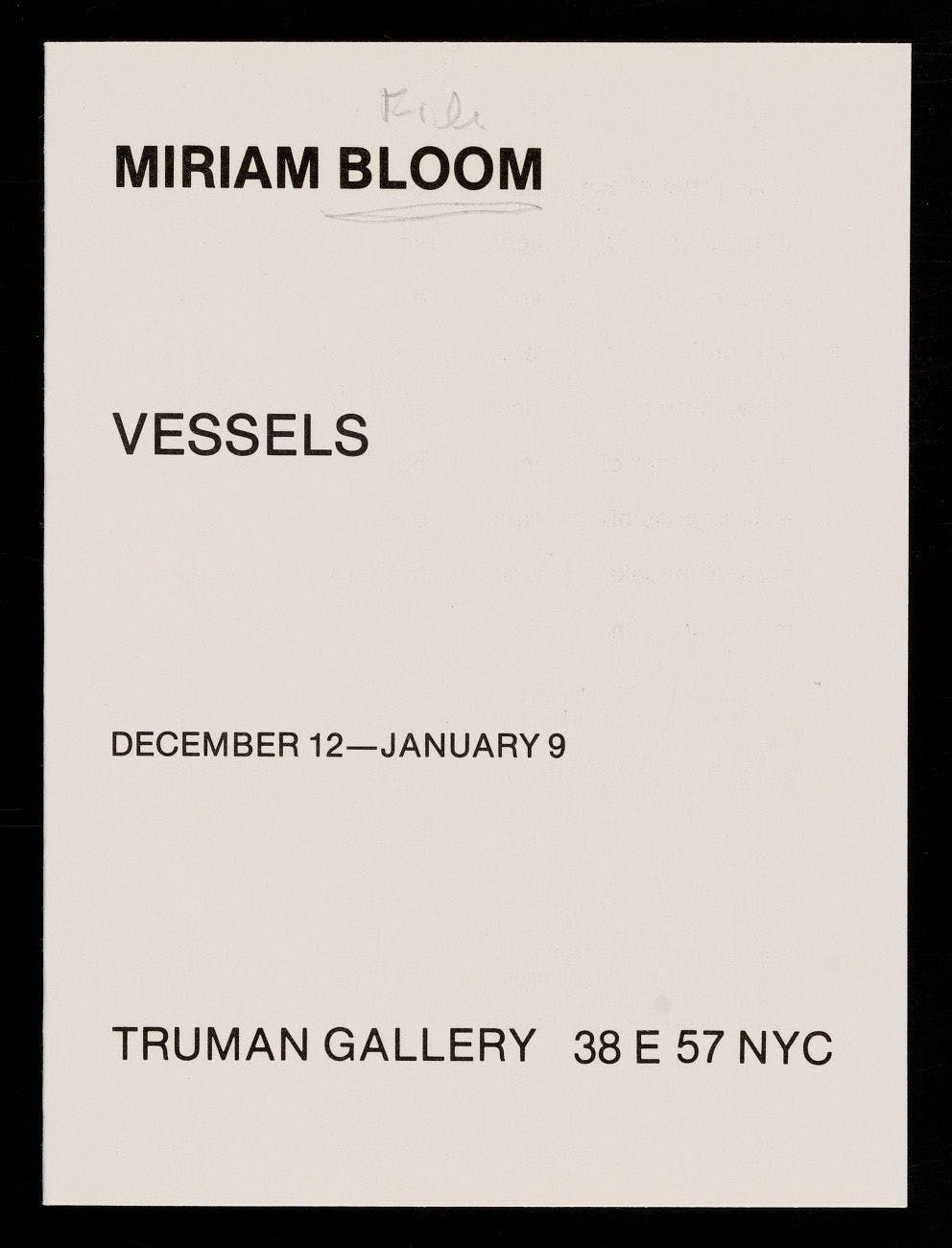 From Emily Hall Tremaine's artist file for Miriam Bloom