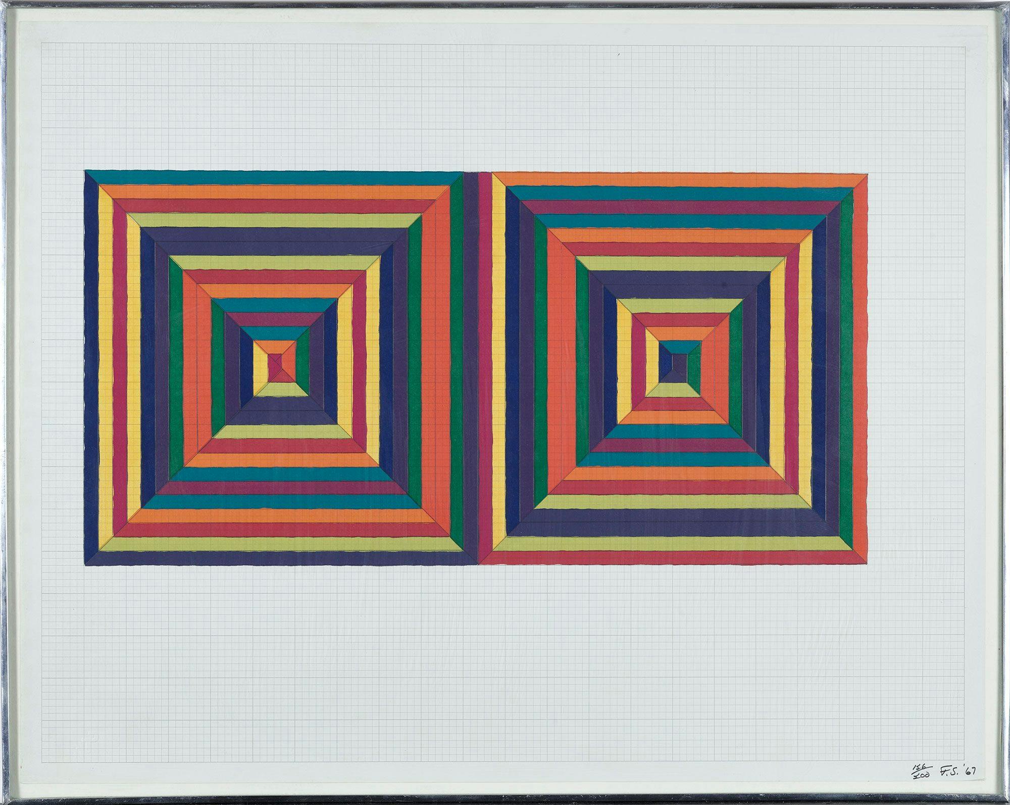 Frank Stella American, born 1936 Untitled, Color lithograph on graph paper, 18 x 22 7/8 in. (45.7 x 58.1 cm), height x width, paper; 19 1/16 x 24 in. (48.4 x 61 cm.), height x  width, frame