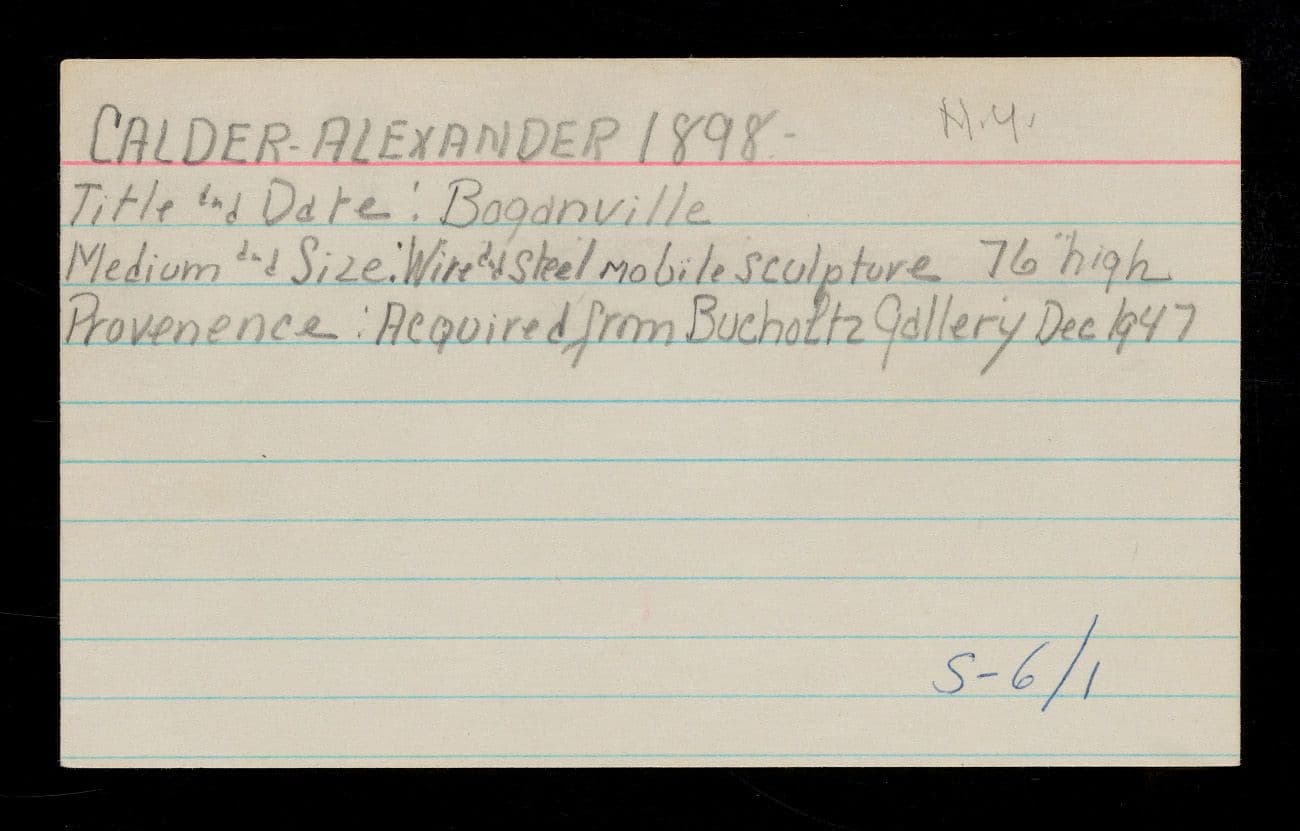 From Emily Hall Tremaine's artist files for Alexander Calder