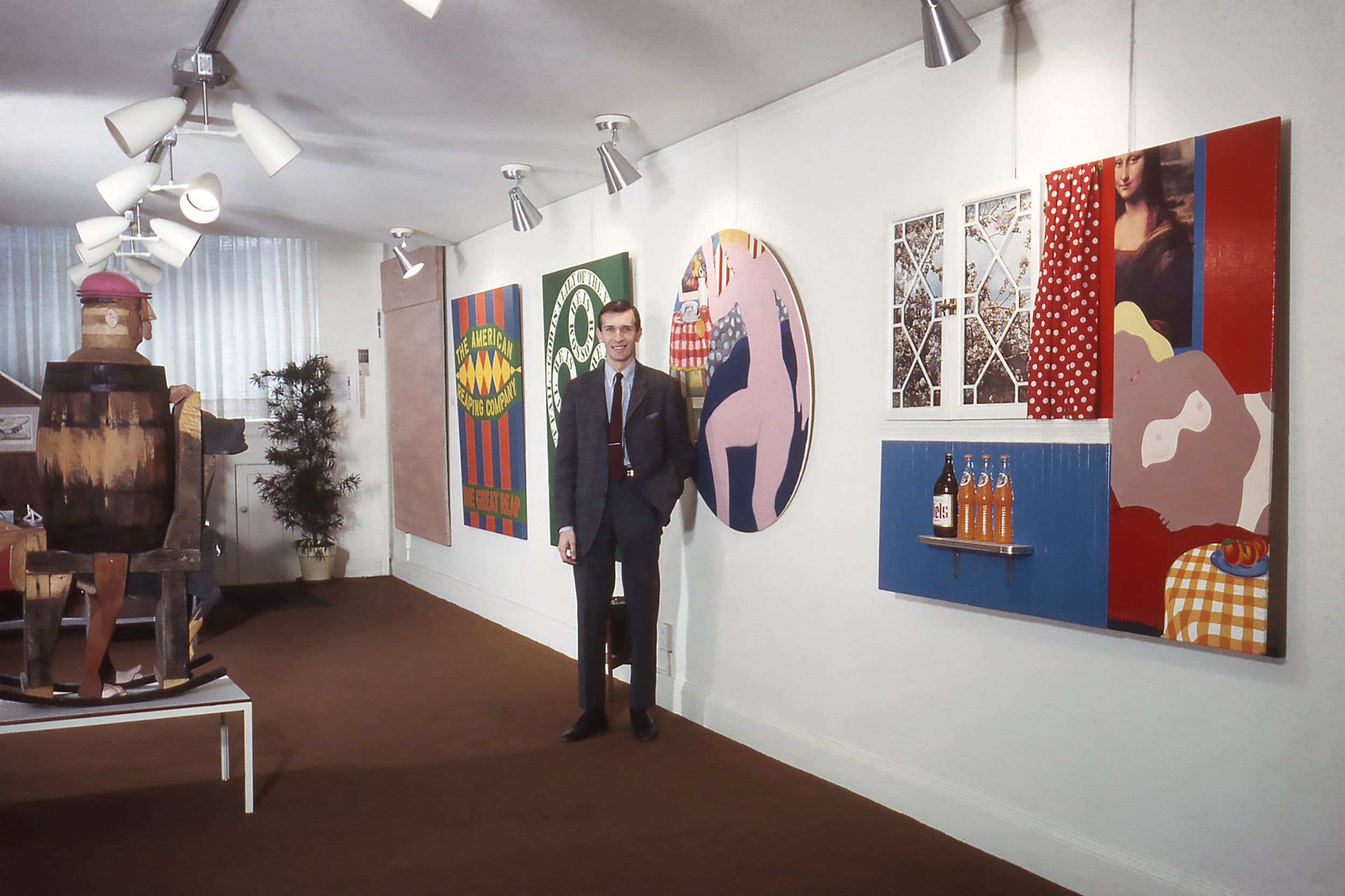 A young Arne Glimcher in 1962 at the exhibition “Stock Up for the Holidays: An Anthology of Pop Art” at Pace Gallery, 125 Newbury Street in Boston.